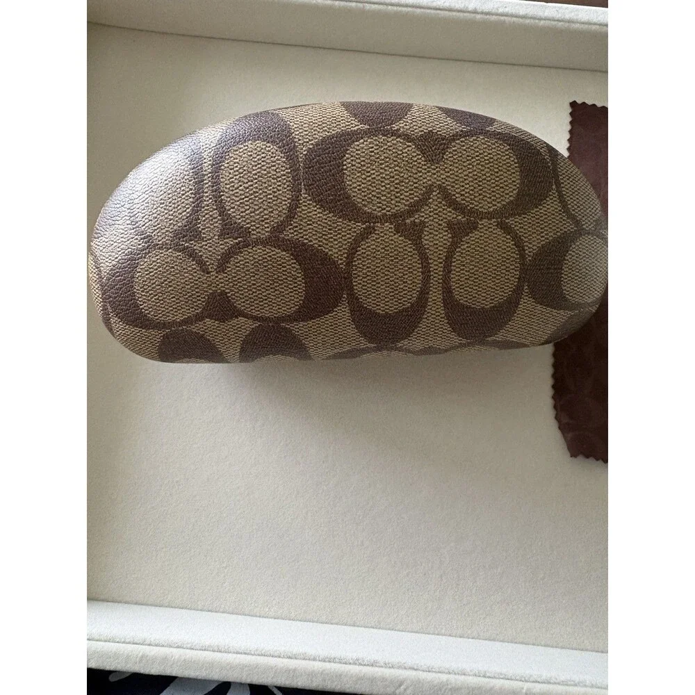 Coach Brown Monogram Hard Clamshell Fashion Sun Eye Glasses Case Cleaning Cloth